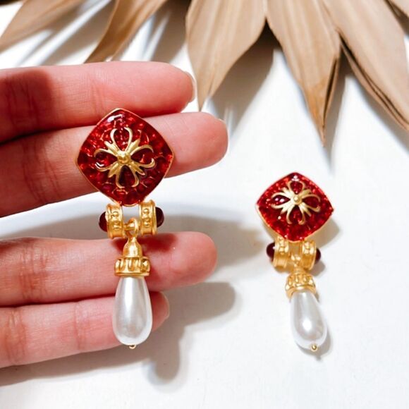 Vintage pearl drop earrings #984 - Picture 4 of 4